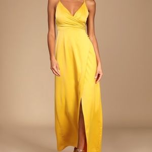 Lulu’s Outstanding Elegance Mustard Yellow Surplice Maxi Dress